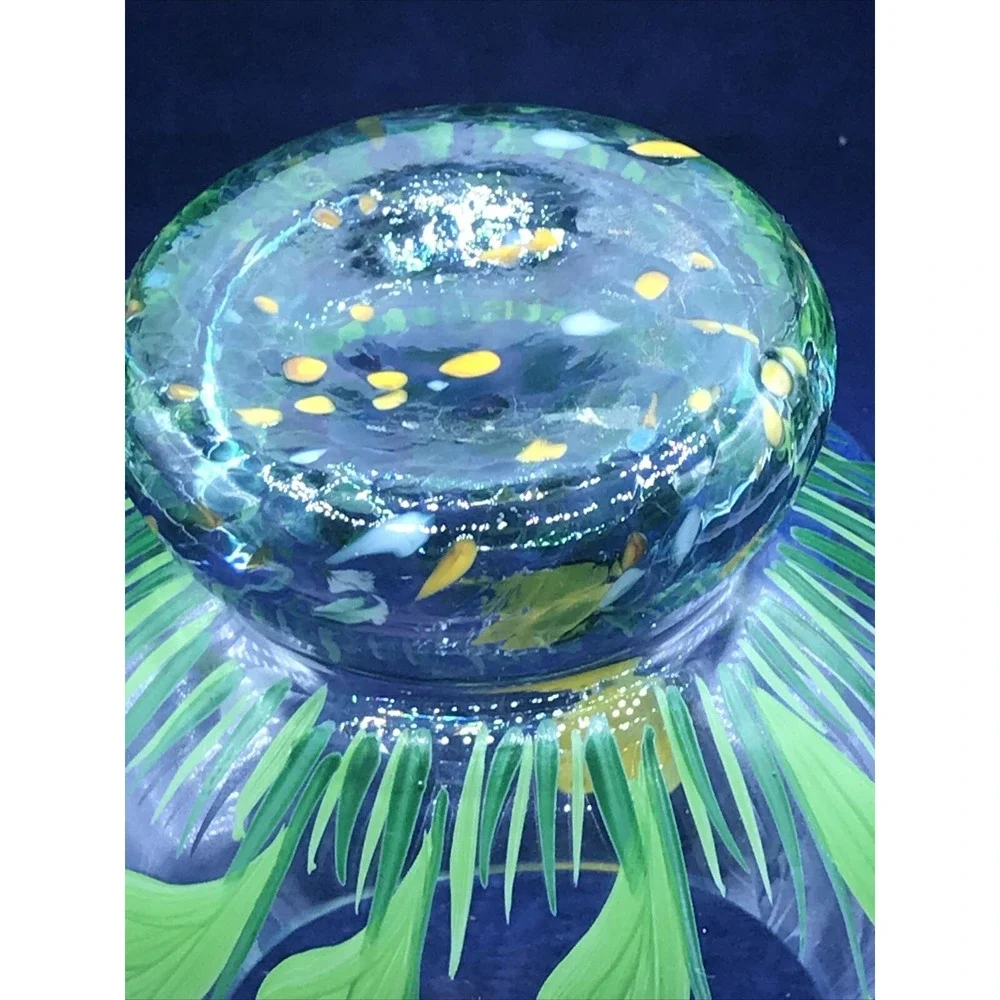 Romania Crystal Art Glass Vase Hand Painted Flowers‎ BEE & BUTTERFLY